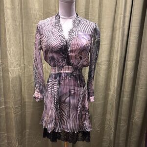 Just Cavalli 100% silk Chic  Patterned Dress with Lace Trim, US0-2